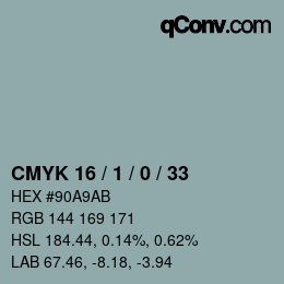 颜色代码: CMYK 16 / 1 / 0 / 33 | qconv.com