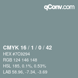 カラーコード: CMYK 16 / 1 / 0 / 42 | qconv.com