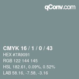 Color code: CMYK 16 / 1 / 0 / 43 | qconv.com