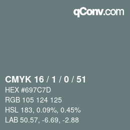 颜色代码: CMYK 16 / 1 / 0 / 51 | qconv.com