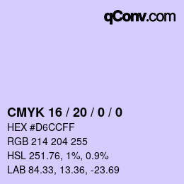 カラーコード: CMYK 16 / 20 / 0 / 0 | qconv.com