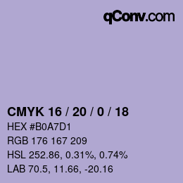 颜色代码: CMYK 16 / 20 / 0 / 18 | qconv.com