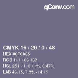 Farbcode: CMYK 16 / 20 / 0 / 48 | qconv.com