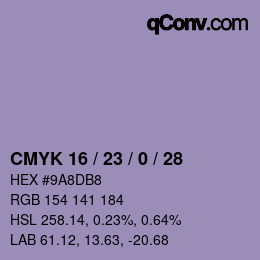 Color code: CMYK 16 / 23 / 0 / 28 | qconv.com