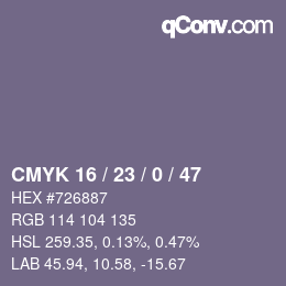 Color code: CMYK 16 / 23 / 0 / 47 | qconv.com