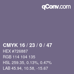 Color code: CMYK 16 / 23 / 0 / 47 | qconv.com