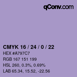 カラーコード: CMYK 16 / 24 / 0 / 22 | qconv.com