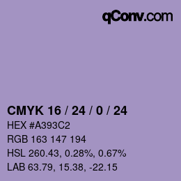 カラーコード: CMYK 16 / 24 / 0 / 24 | qconv.com