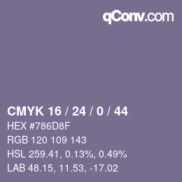 カラーコード: CMYK 16 / 24 / 0 / 44 | qconv.com