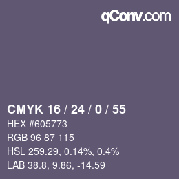 カラーコード: CMYK 16 / 24 / 0 / 55 | qconv.com
