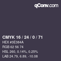 カラーコード: CMYK 16 / 24 / 0 / 71 | qconv.com