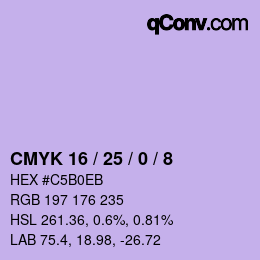 カラーコード: CMYK 16 / 25 / 0 / 8 | qconv.com