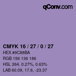 カラーコード: CMYK 16 / 27 / 0 / 27 | qconv.com