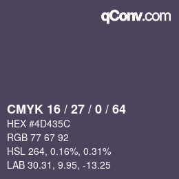 Color code: CMYK 16 / 27 / 0 / 64 | qconv.com