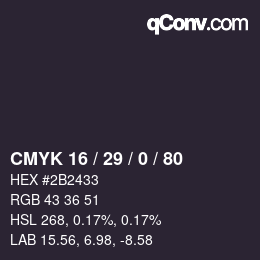 Color code: CMYK 16 / 29 / 0 / 80 | qconv.com