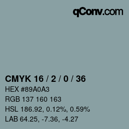 Farbcode: CMYK 16 / 2 / 0 / 36 | qconv.com