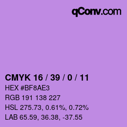 カラーコード: CMYK 16 / 39 / 0 / 11 | qconv.com