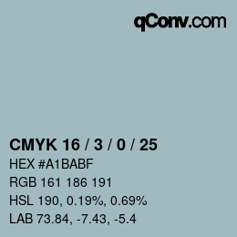 カラーコード: CMYK 16 / 3 / 0 / 25 | qconv.com