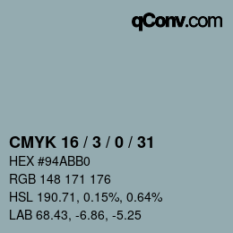 カラーコード: CMYK 16 / 3 / 0 / 31 | qconv.com
