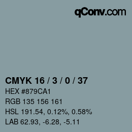 カラーコード: CMYK 16 / 3 / 0 / 37 | qconv.com