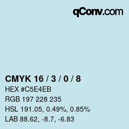 カラーコード: CMYK 16 / 3 / 0 / 8 | qconv.com