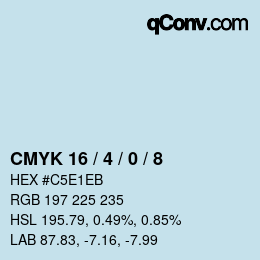 カラーコード: CMYK 16 / 4 / 0 / 8 | qconv.com