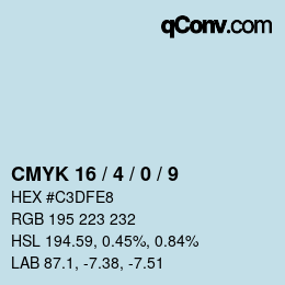 カラーコード: CMYK 16 / 4 / 0 / 9 | qconv.com