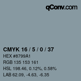 カラーコード: CMYK 16 / 5 / 0 / 37 | qconv.com