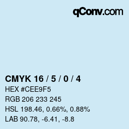 カラーコード: CMYK 16 / 5 / 0 / 4 | qconv.com