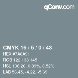 Código de color: CMYK 16 / 5 / 0 / 43 | qconv.com