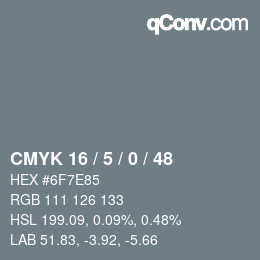 颜色代码: CMYK 16 / 5 / 0 / 48 | qconv.com
