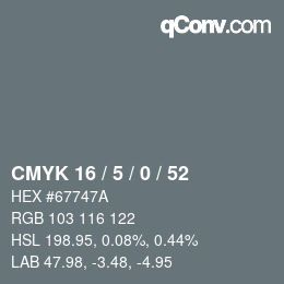 カラーコード: CMYK 16 / 5 / 0 / 52 | qconv.com