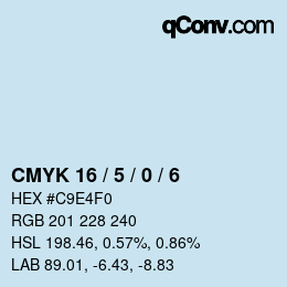 カラーコード: CMYK 16 / 5 / 0 / 6 | qconv.com