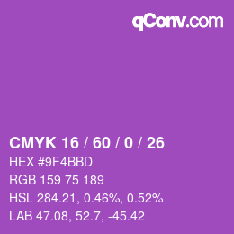 カラーコード: CMYK 16 / 60 / 0 / 26 | qconv.com