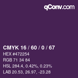 Color code: CMYK 16 / 60 / 0 / 67 | qconv.com