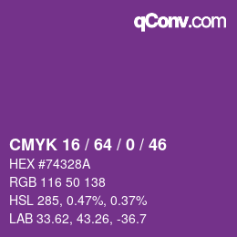 Color code: CMYK 16 / 64 / 0 / 46 | qconv.com