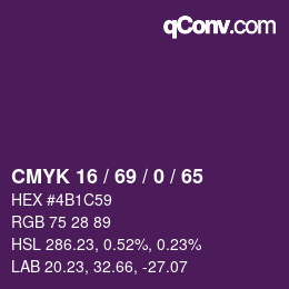 Color code: CMYK 16 / 69 / 0 / 65 | qconv.com