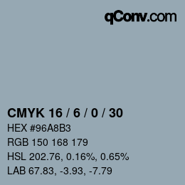 Farbcode: CMYK 16 / 6 / 0 / 30 | qconv.com