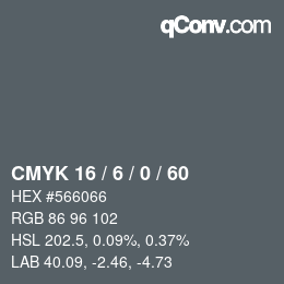 カラーコード: CMYK 16 / 6 / 0 / 60 | qconv.com