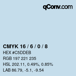 カラーコード: CMYK 16 / 6 / 0 / 8 | qconv.com