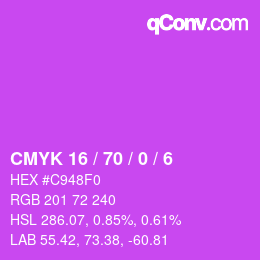 カラーコード: CMYK 16 / 70 / 0 / 6 | qconv.com