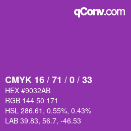 Color code: CMYK 16 / 71 / 0 / 33 | qconv.com