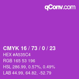 カラーコード: CMYK 16 / 73 / 0 / 23 | qconv.com