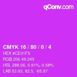 Color code: CMYK 16 / 80 / 0 / 4 | qconv.com