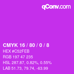 カラーコード: CMYK 16 / 80 / 0 / 8 | qconv.com