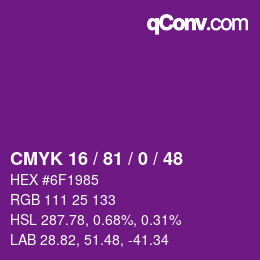 カラーコード: CMYK 16 / 81 / 0 / 48 | qconv.com