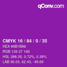 Color code: CMYK 16 / 84 / 0 / 35 | qconv.com