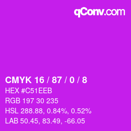 Color code: CMYK 16 / 87 / 0 / 8 | qconv.com