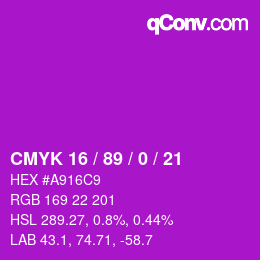 颜色代码: CMYK 16 / 89 / 0 / 21 | qconv.com