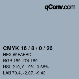 カラーコード: CMYK 16 / 8 / 0 / 26 | qconv.com